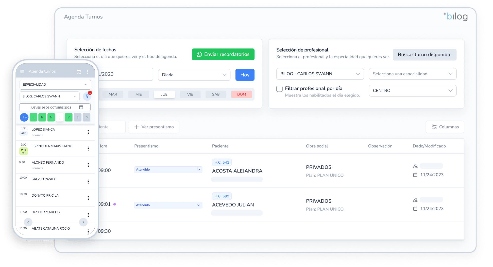 Bilog — software de gestión odontológica: agenda, ficha de paciente y odontograma